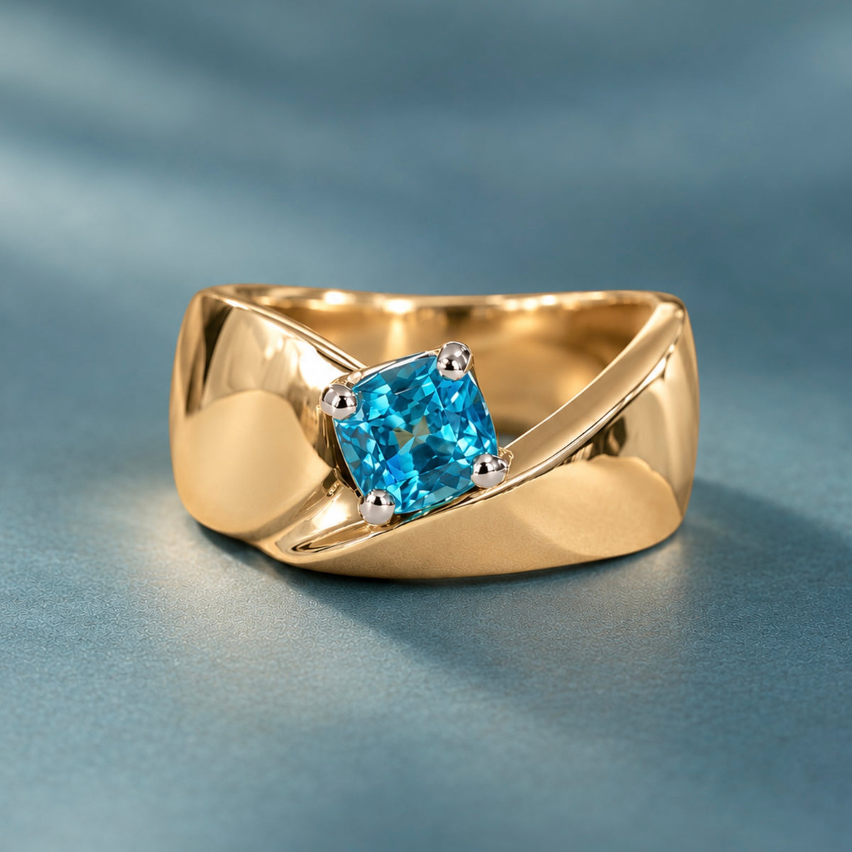 Golden Current Blue Zircon Ring