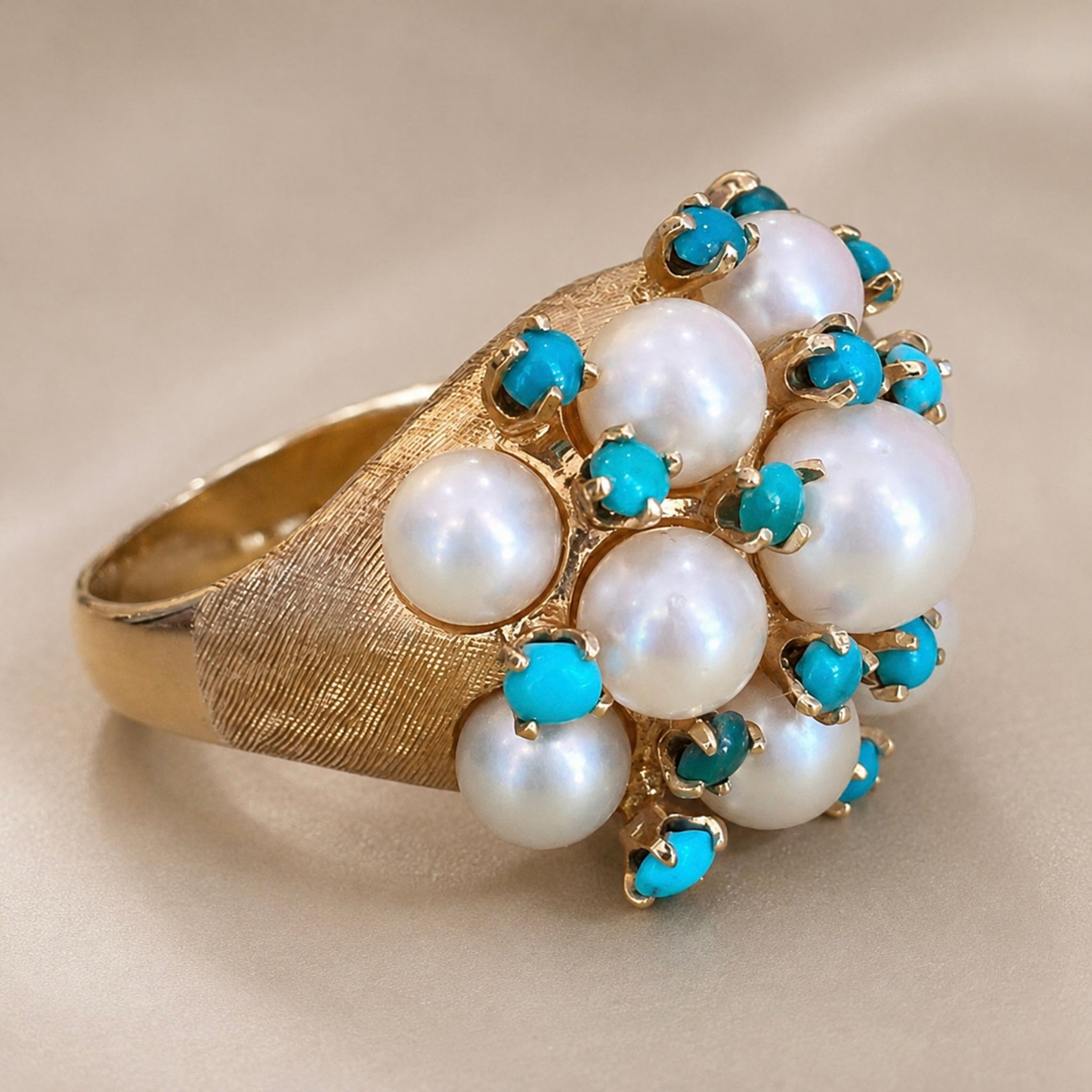 The Bluebell Vintage Pearl and Turquoise Ring