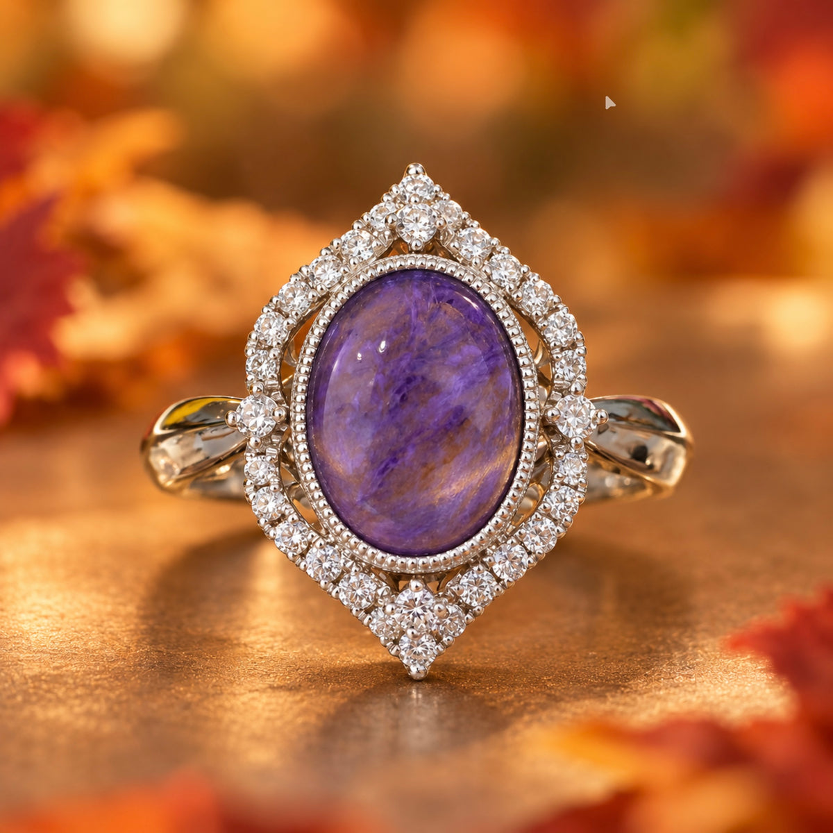 Purple Opal Vintage Inspired Halo Ring