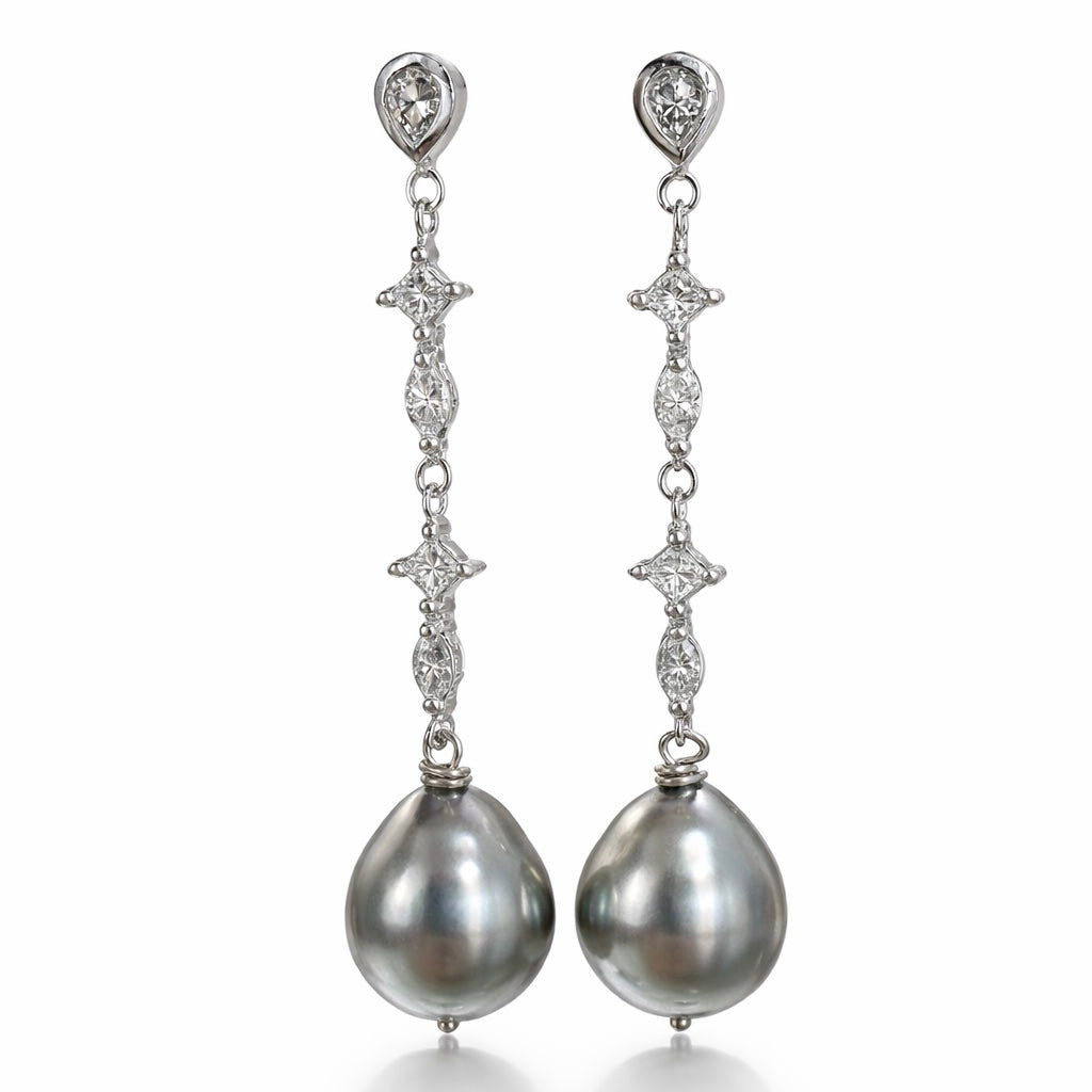 Radiant Night Tahitian Pearl and Diamond Earrings
