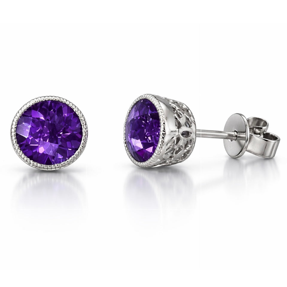 Royal Amethyst Milgrain Stud Earrings