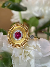 Load image into Gallery viewer, 18K Yellow Gold Ruby and Diamond Disc Ring