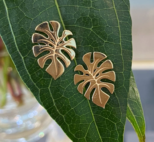 Sunlit Monstera Leaf Earrings