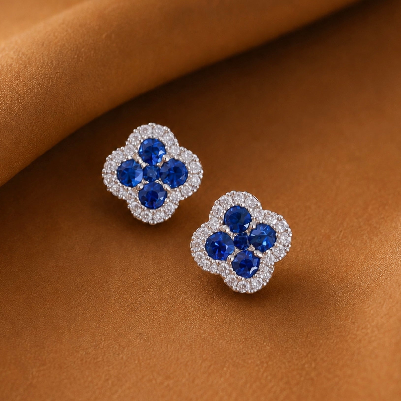 Clover Sapphire and Diamond Stud Earrings