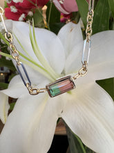 Load image into Gallery viewer, Watermelon Tourmaline Necklace with Two Tone Mixed Chain
