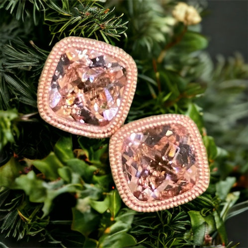 Checkerboard Morganite Stud Earrings