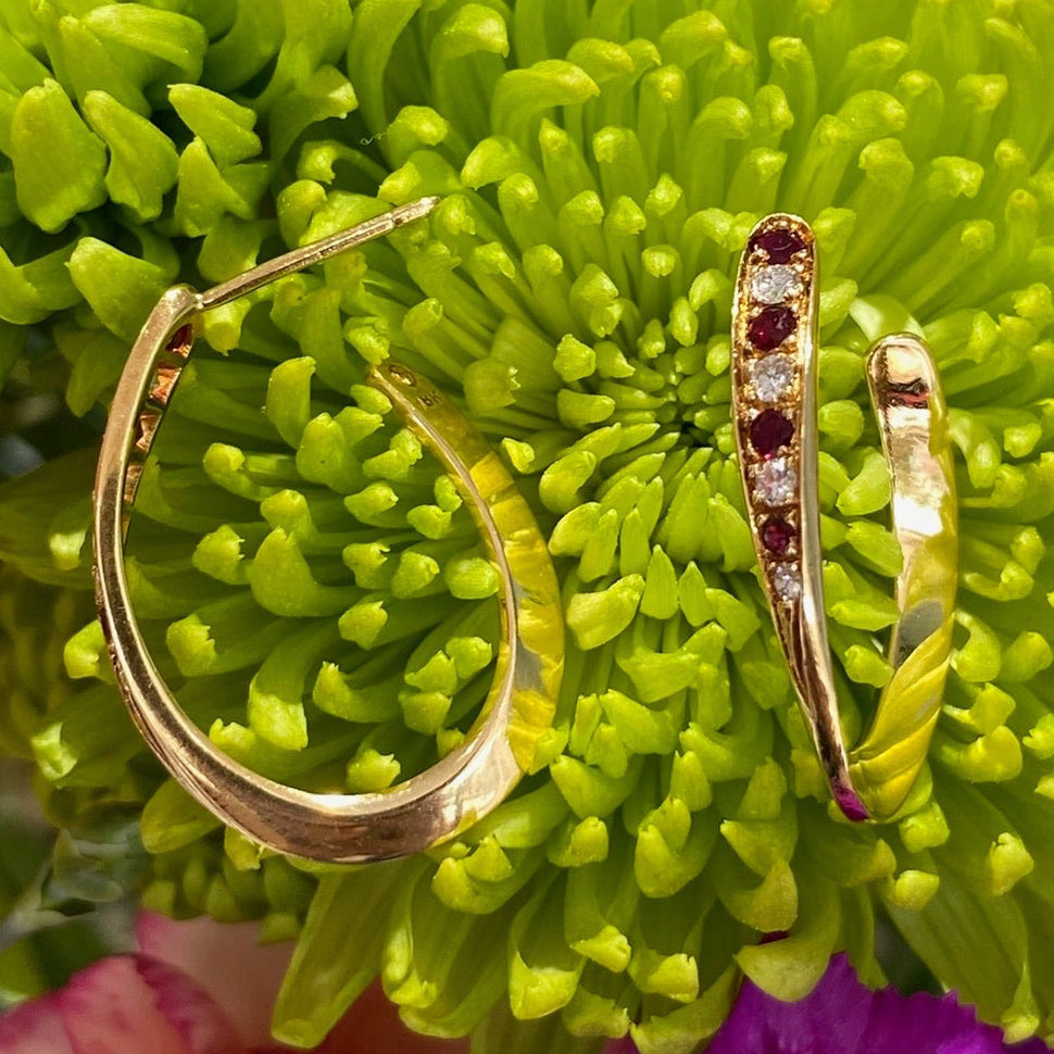 Rouge Radiance Vintage Ruby & Diamond J Hoops
