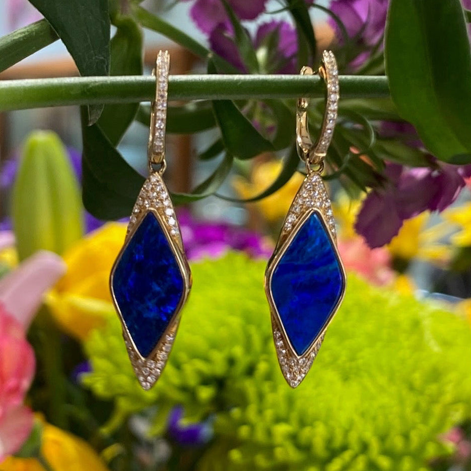 Azure Mirage Opal and Diamond Drop Earrings