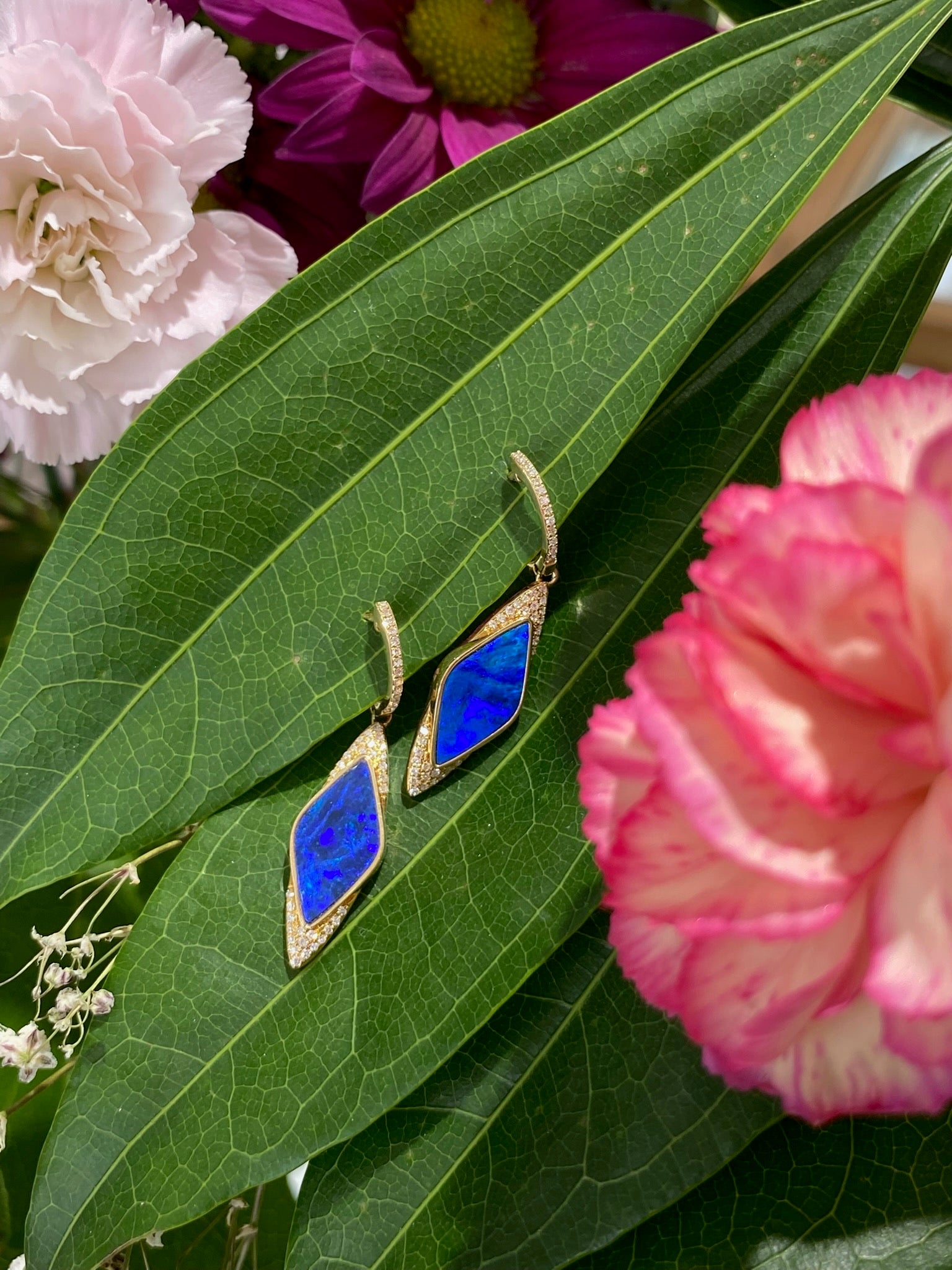 Azure Mirage Opal and Diamond Drop Earrings