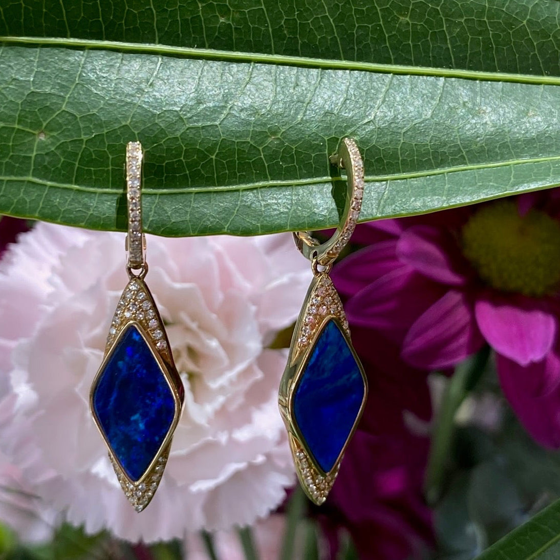 Azure Mirage Opal and Diamond Drop Earrings