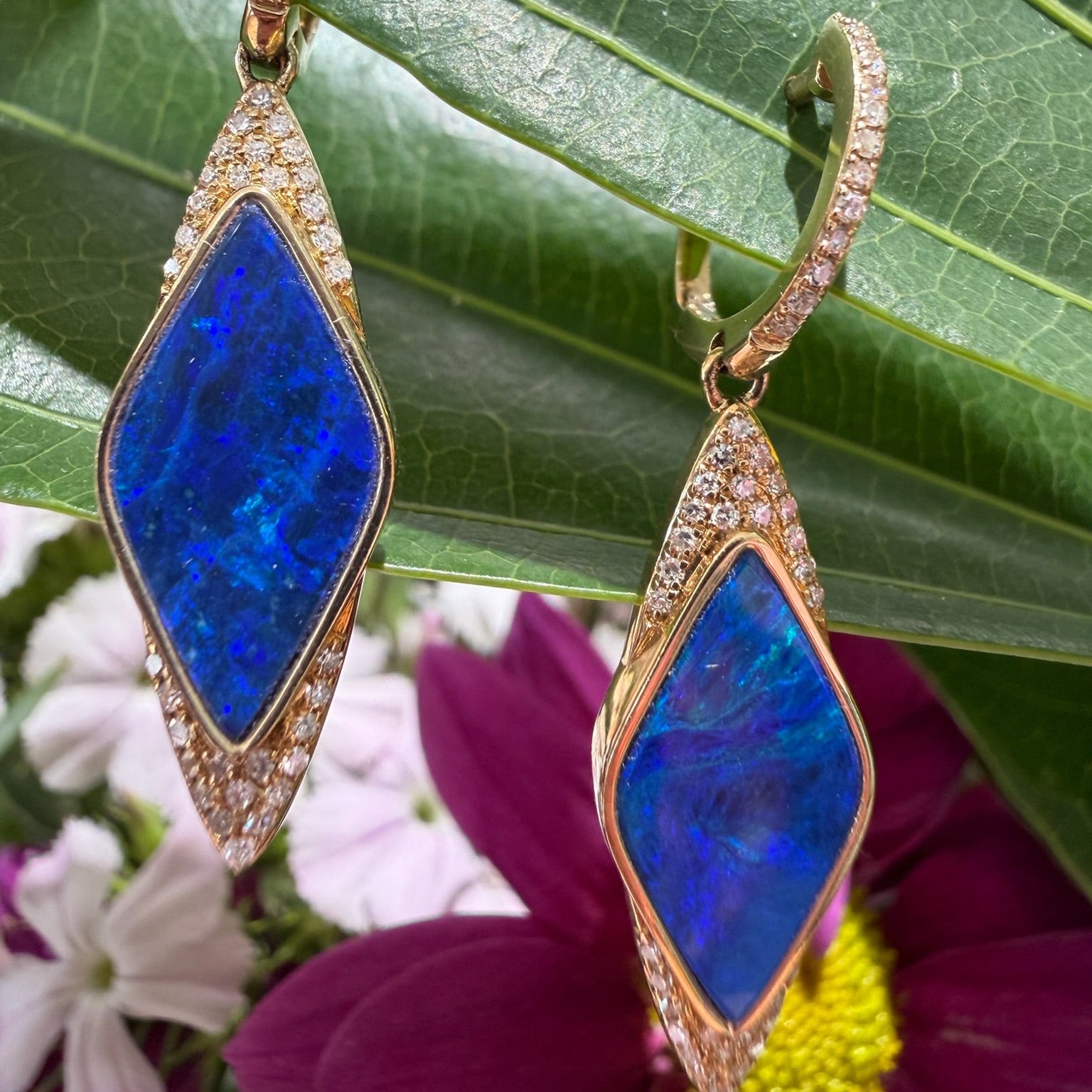 Azure Mirage Opal and Diamond Drop Earrings