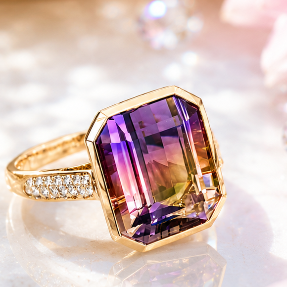 Yellow Gold Ametrine and Diamond Cocktail Ring