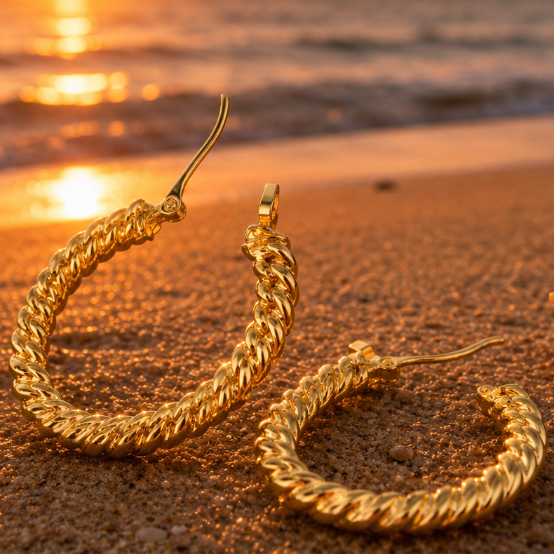 Yellow Gold With-A-Twist Round Hoops