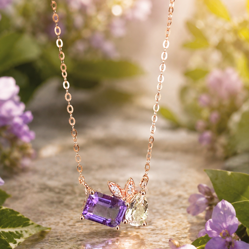 Amethyst and White Topaz Mosaic Necklace in Rose Gold