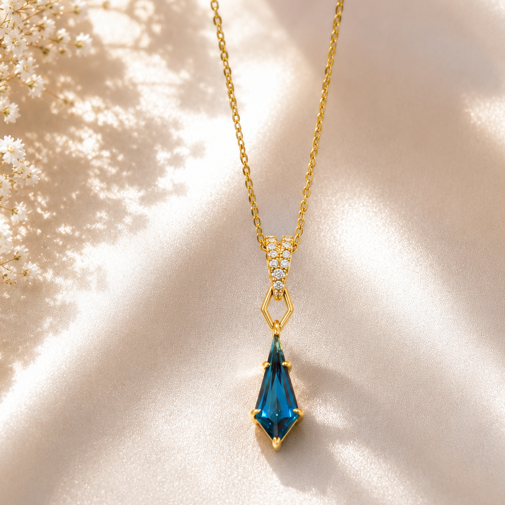 Kite of Twilight Blue Topaz Necklace
