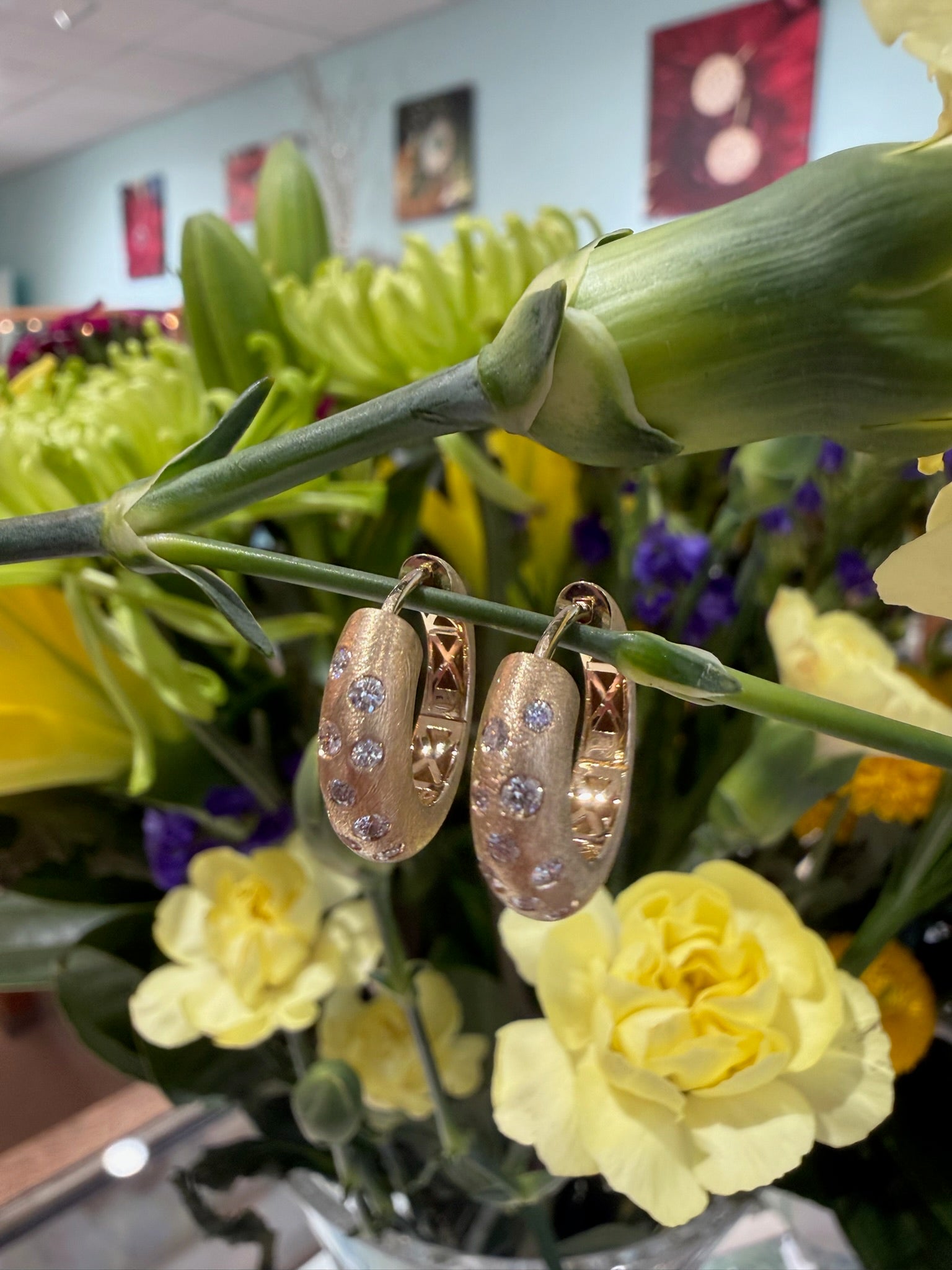 Satin Sheen Diamond Hoops