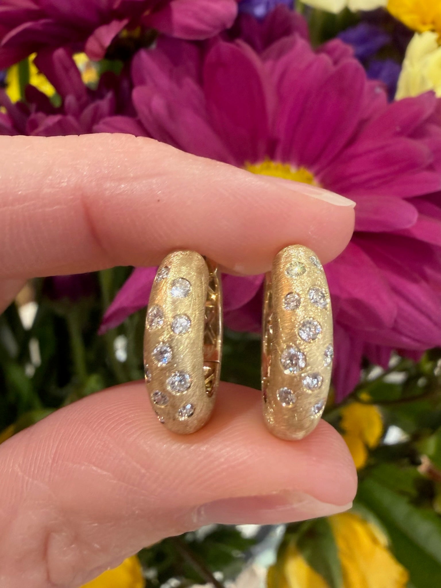 Satin Sheen Diamond Hoops