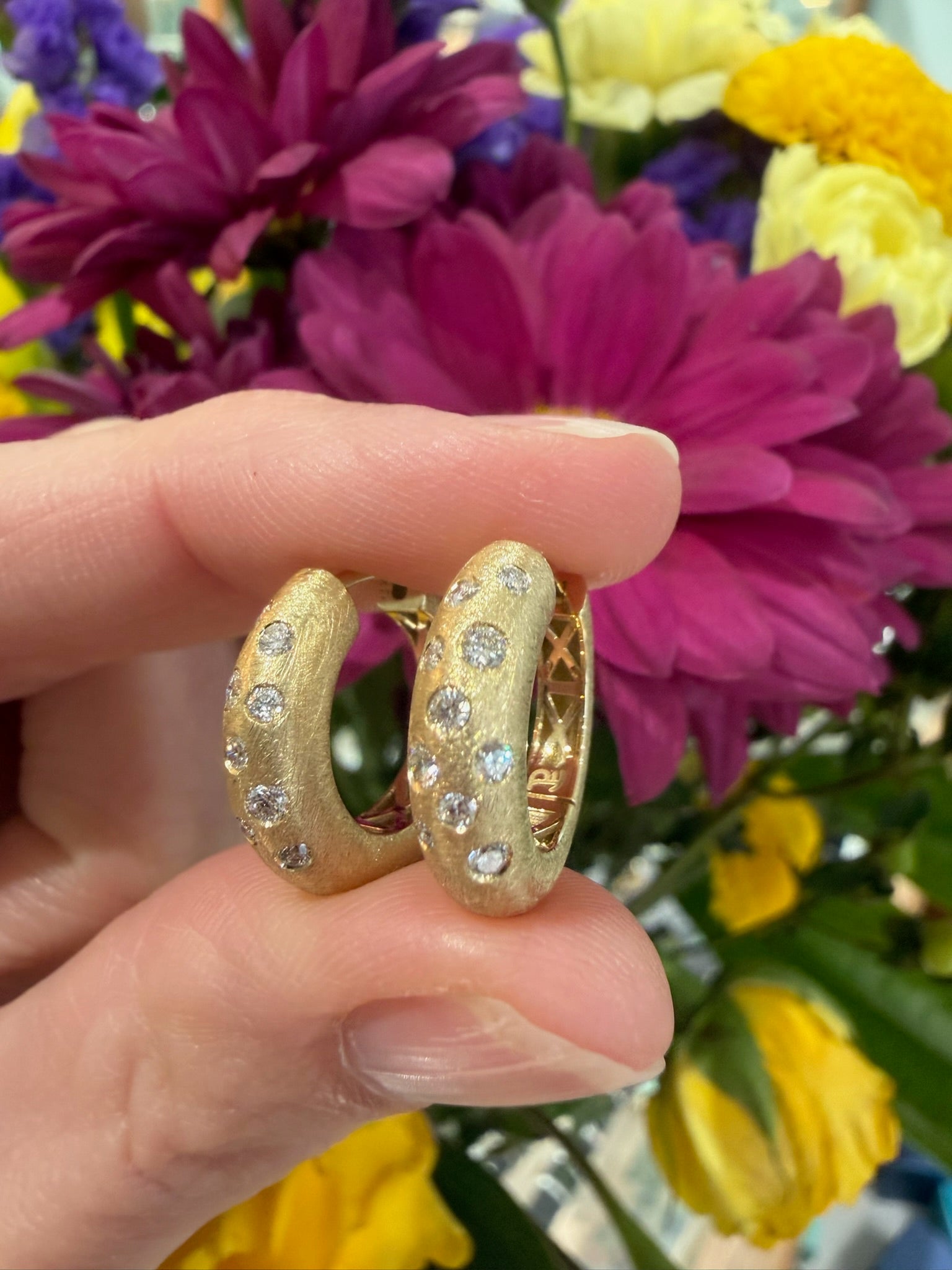 Satin Sheen Diamond Hoops