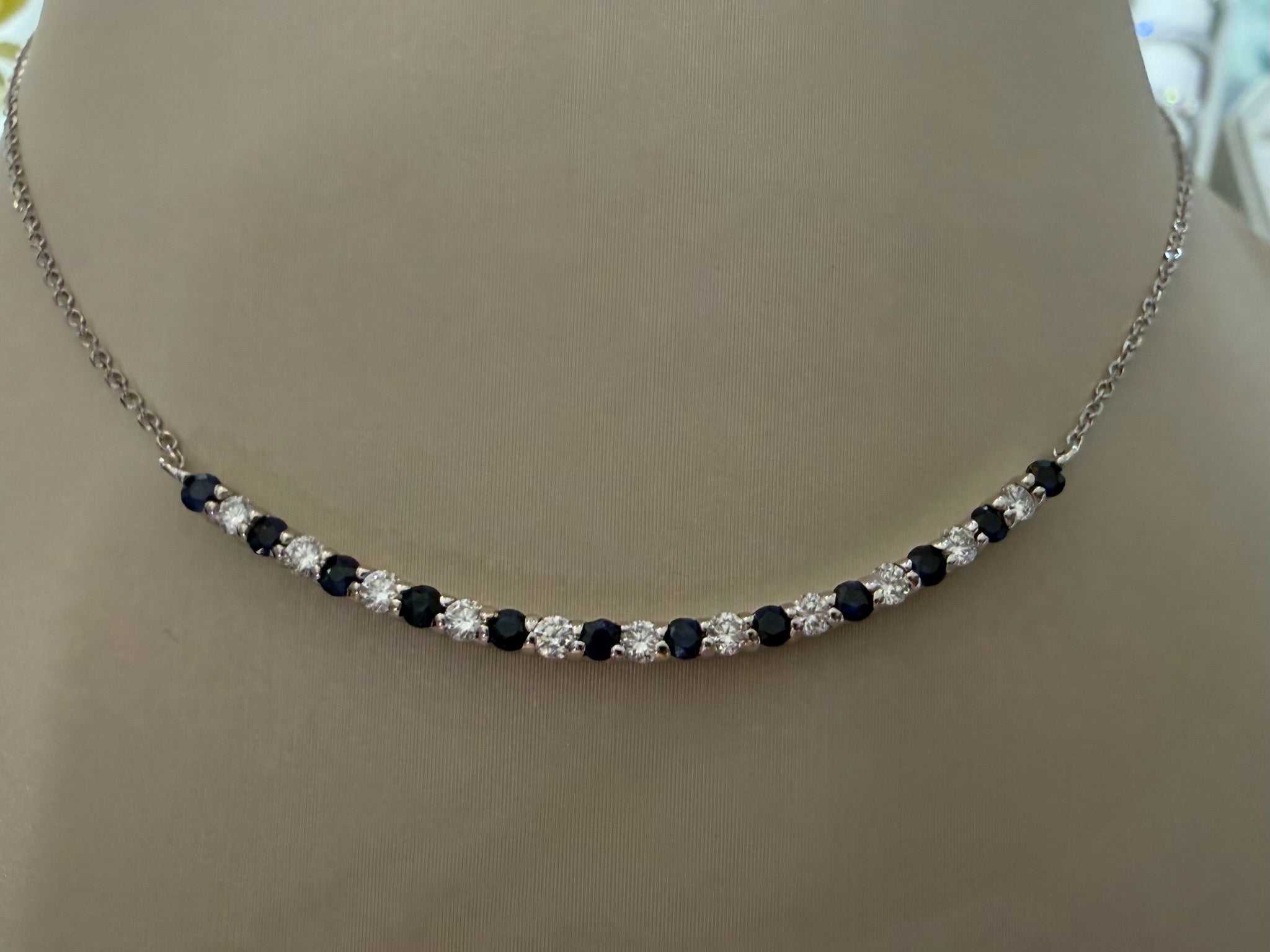 Luna Sapphire and Diamond Curved Bar Necklace