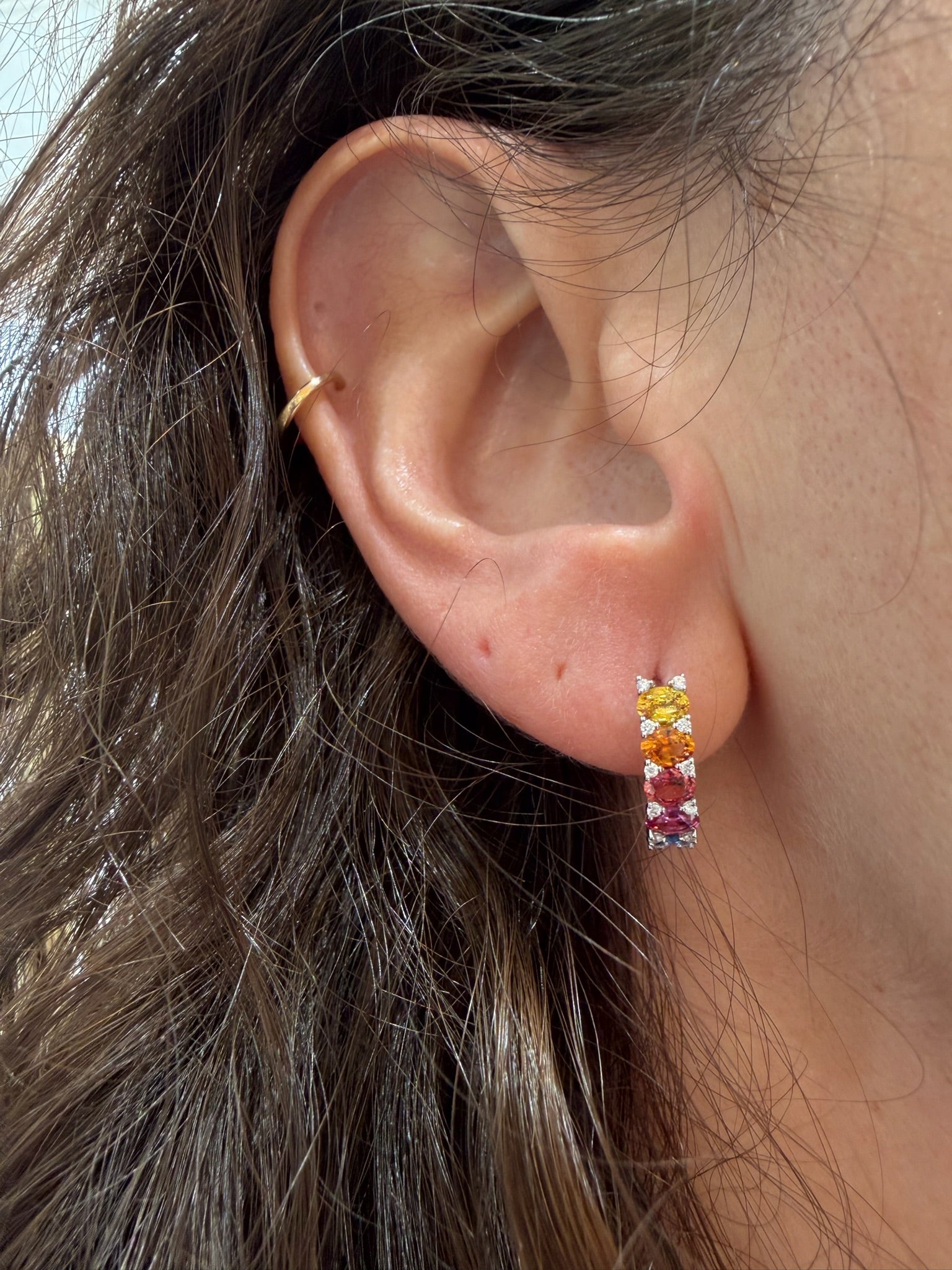 Rainbow Radiance Sapphire & Diamond Hoop Earrings