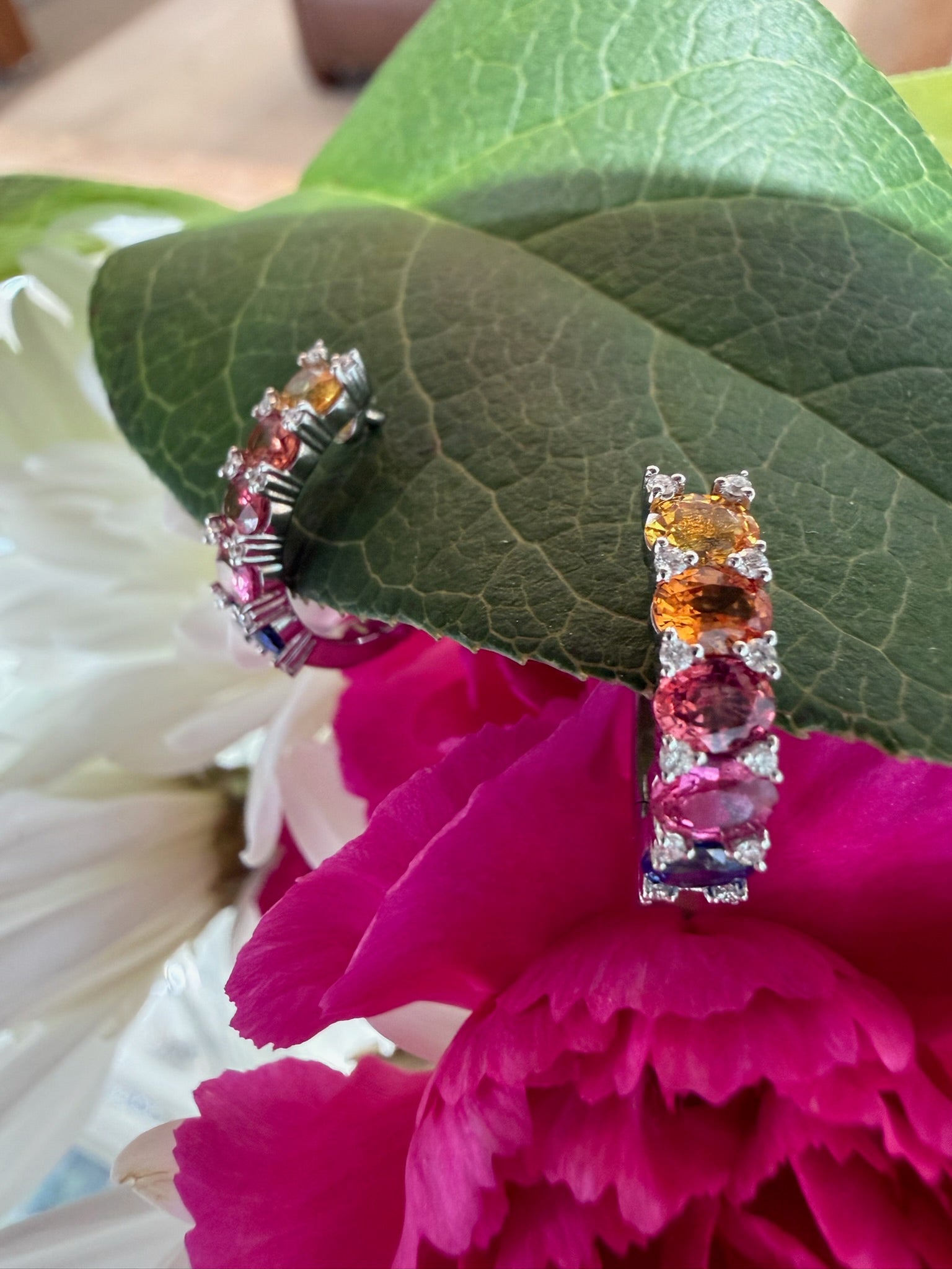 Rainbow Radiance Sapphire & Diamond Hoop Earrings