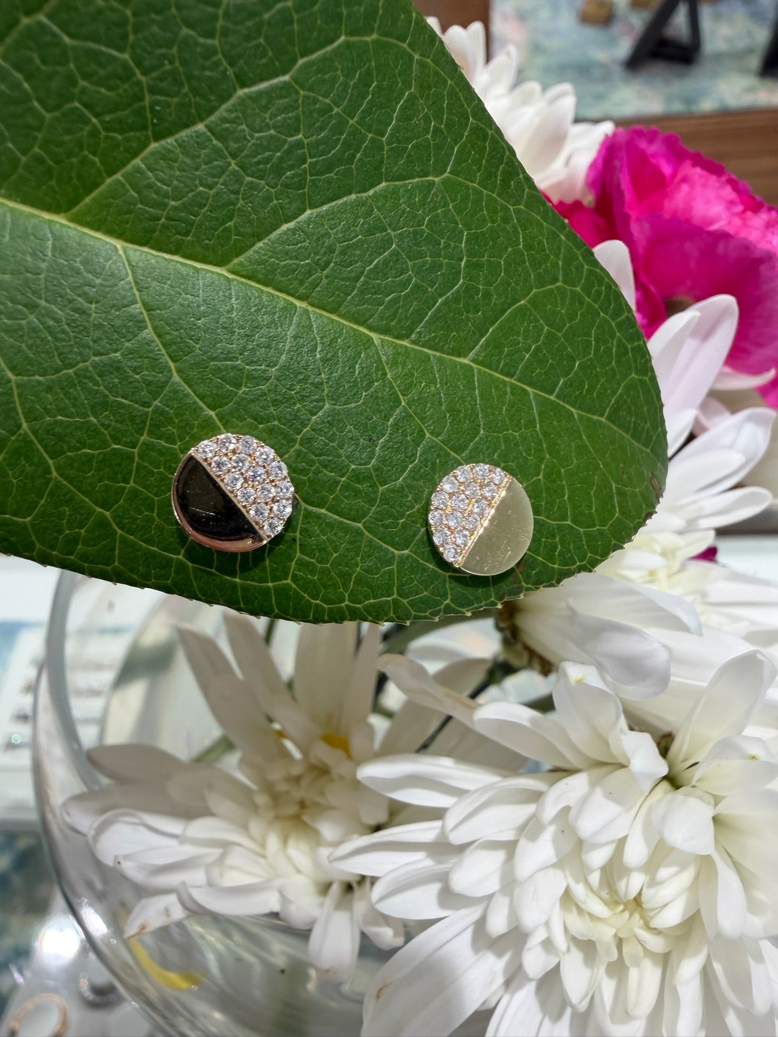 Half Moon Pavé Diamond Stud Earrings