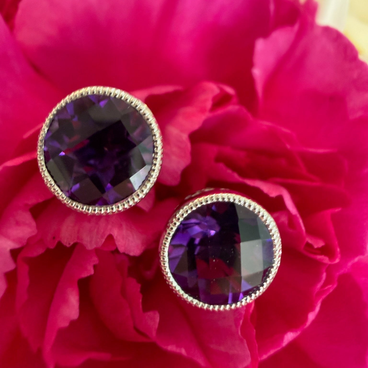 Royal Amethyst Milgrain Stud Earrings