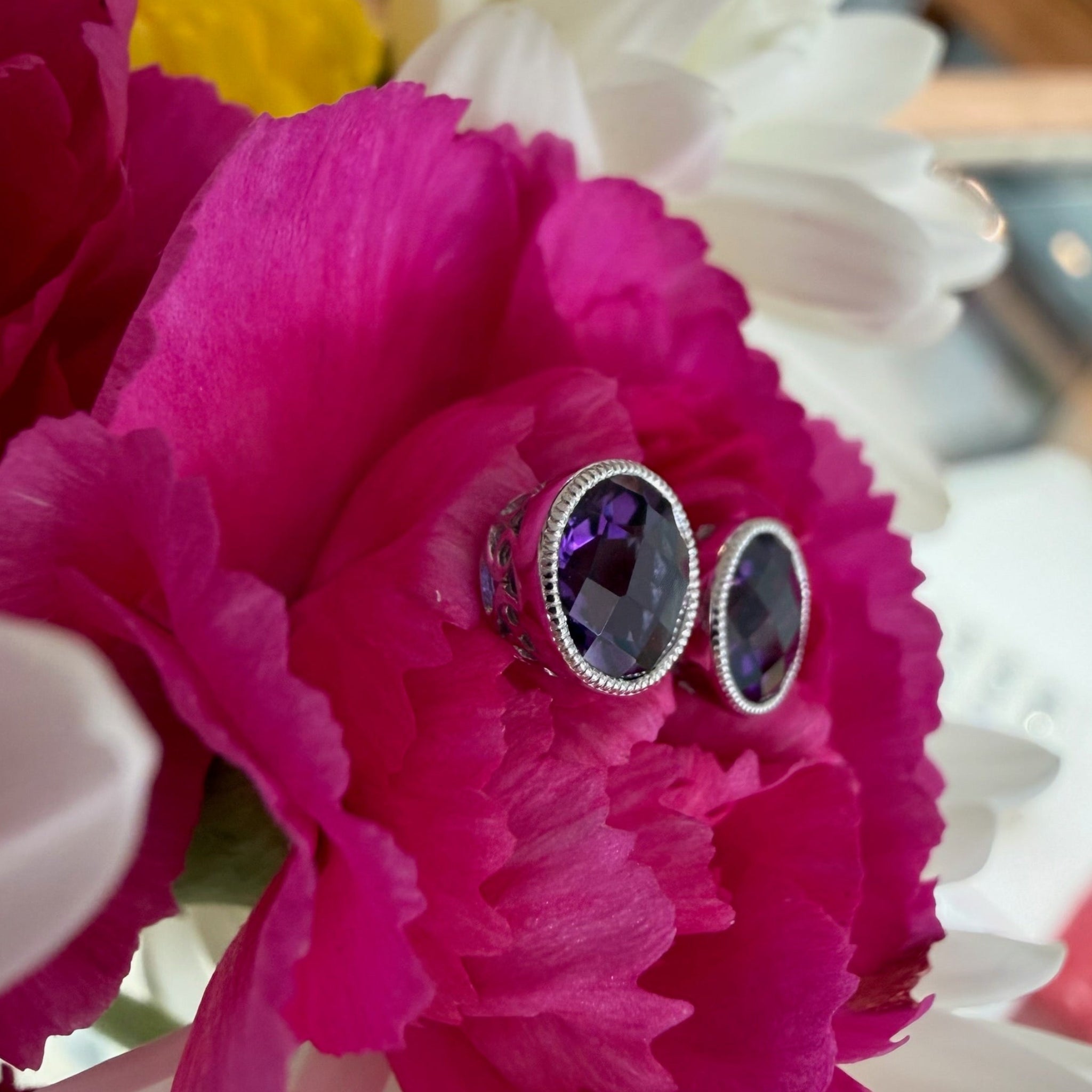 Royal Amethyst Milgrain Stud Earrings