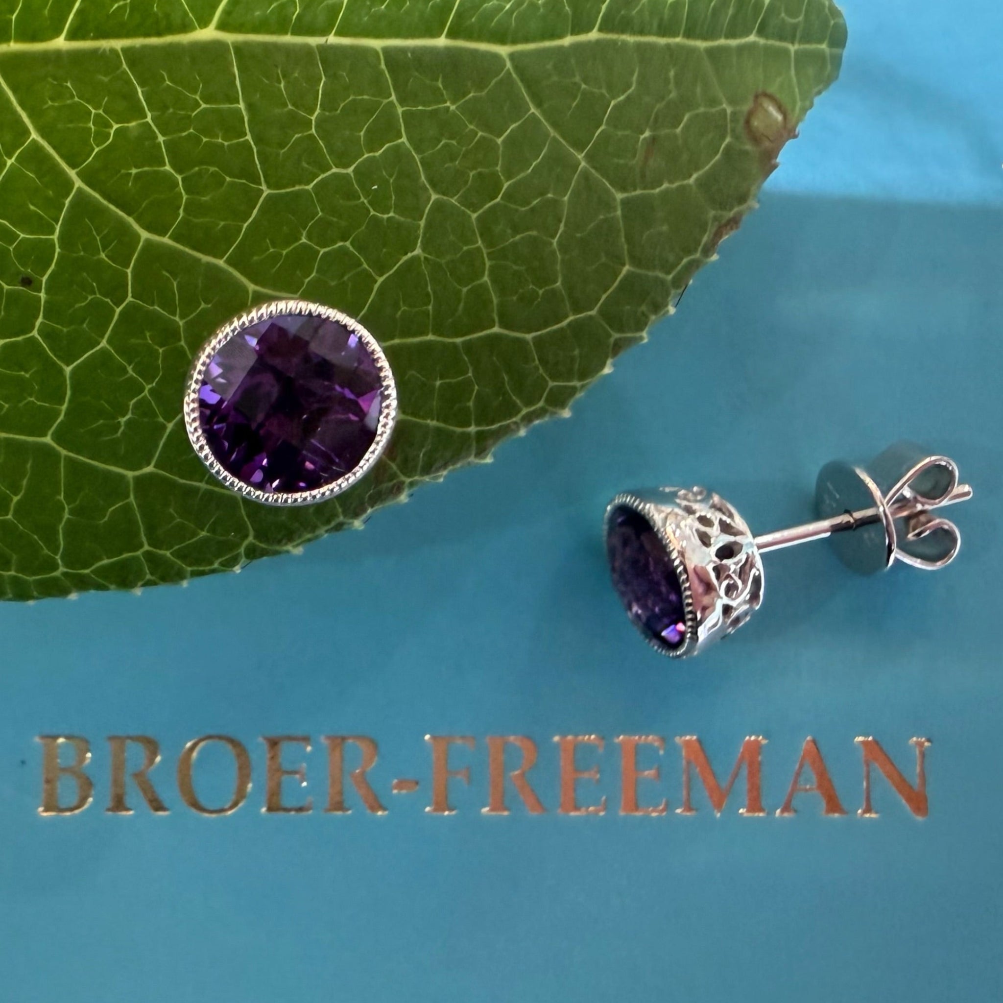 Royal Amethyst Milgrain Stud Earrings