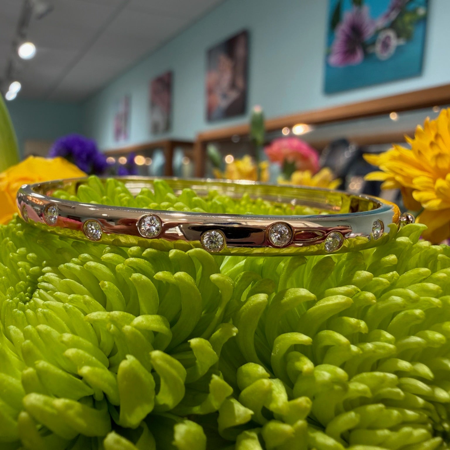 The Starlit Line Diamond Bangle Bracelet