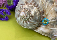 Load image into Gallery viewer, Peridot and Turquoise Halo Pendant Necklace