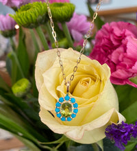 Load image into Gallery viewer, Peridot and Turquoise Halo Pendant Necklace