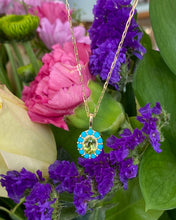 Load image into Gallery viewer, Peridot and Turquoise Halo Pendant Necklace