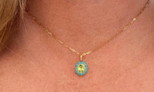 Load image into Gallery viewer, Peridot and Turquoise Halo Pendant Necklace