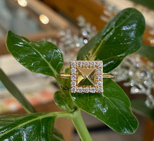 Load image into Gallery viewer, 18K Yellow Gold Diamond Halo Pyramid Ring