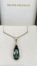 Load image into Gallery viewer, Blue Topaz and Diamond Tear Drop Pendant Necklace