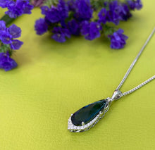 Load image into Gallery viewer, Blue Topaz and Diamond Tear Drop Pendant Necklace
