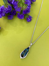 Load image into Gallery viewer, Blue Topaz and Diamond Tear Drop Pendant Necklace