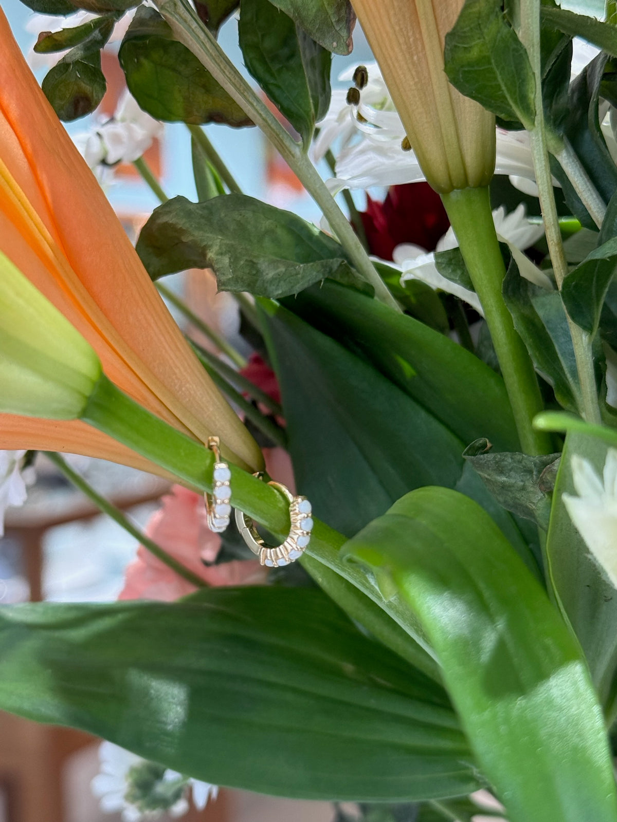 Ivory Glow Huggie Hoops