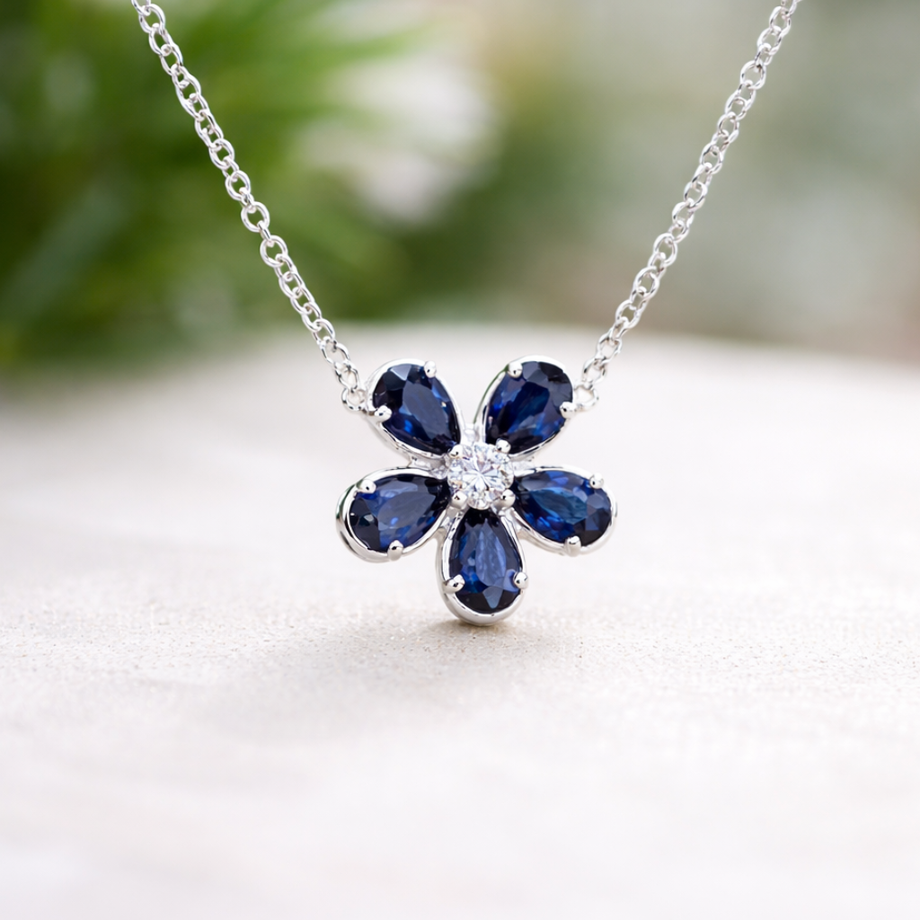 Sapphire and Diamond Flower Necklace