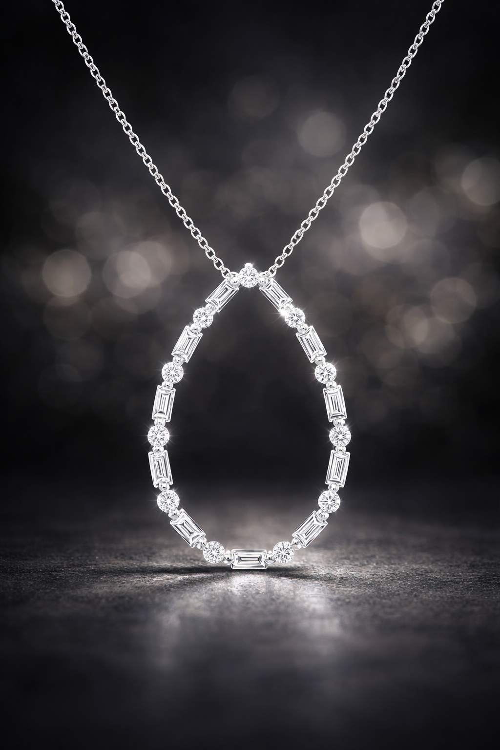 Open Teardrop Shape Diamond Necklace