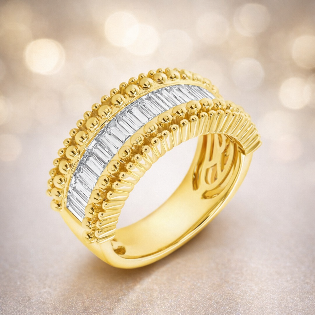 Beaded Edge Baguette Diamond Band