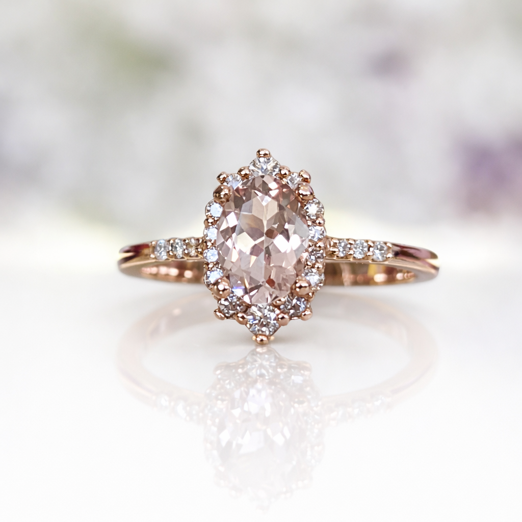 Oval Halo Morganite & Diamond Ring in Rose Gold