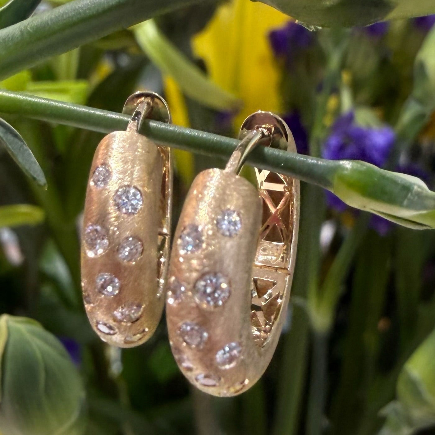 Satin Sheen Diamond Hoops
