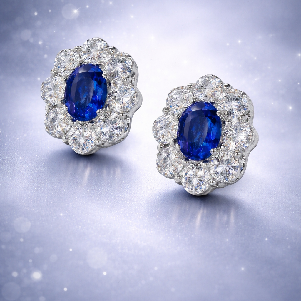 Midnight Bloom Sapphire and Diamond Earrings