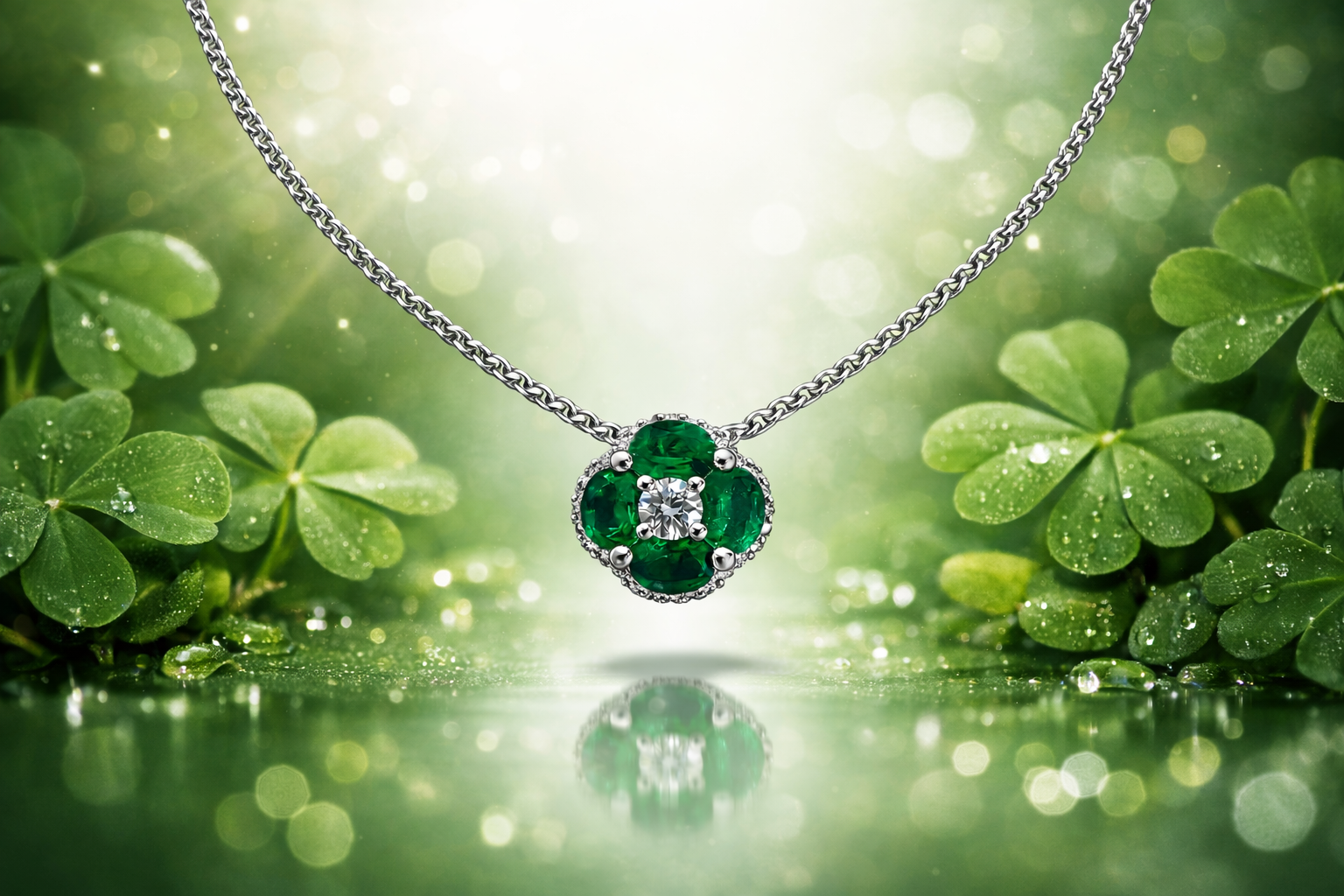 Four-Leaf Fancy Emerald Necklace