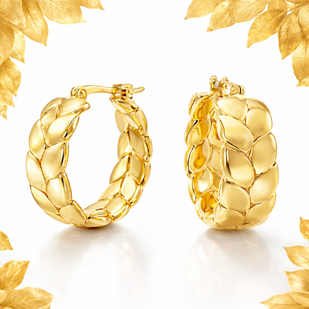 Golden Leaf Hoop Earrings