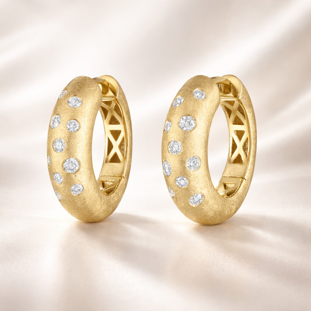 Satin Sheen Diamond Hoops
