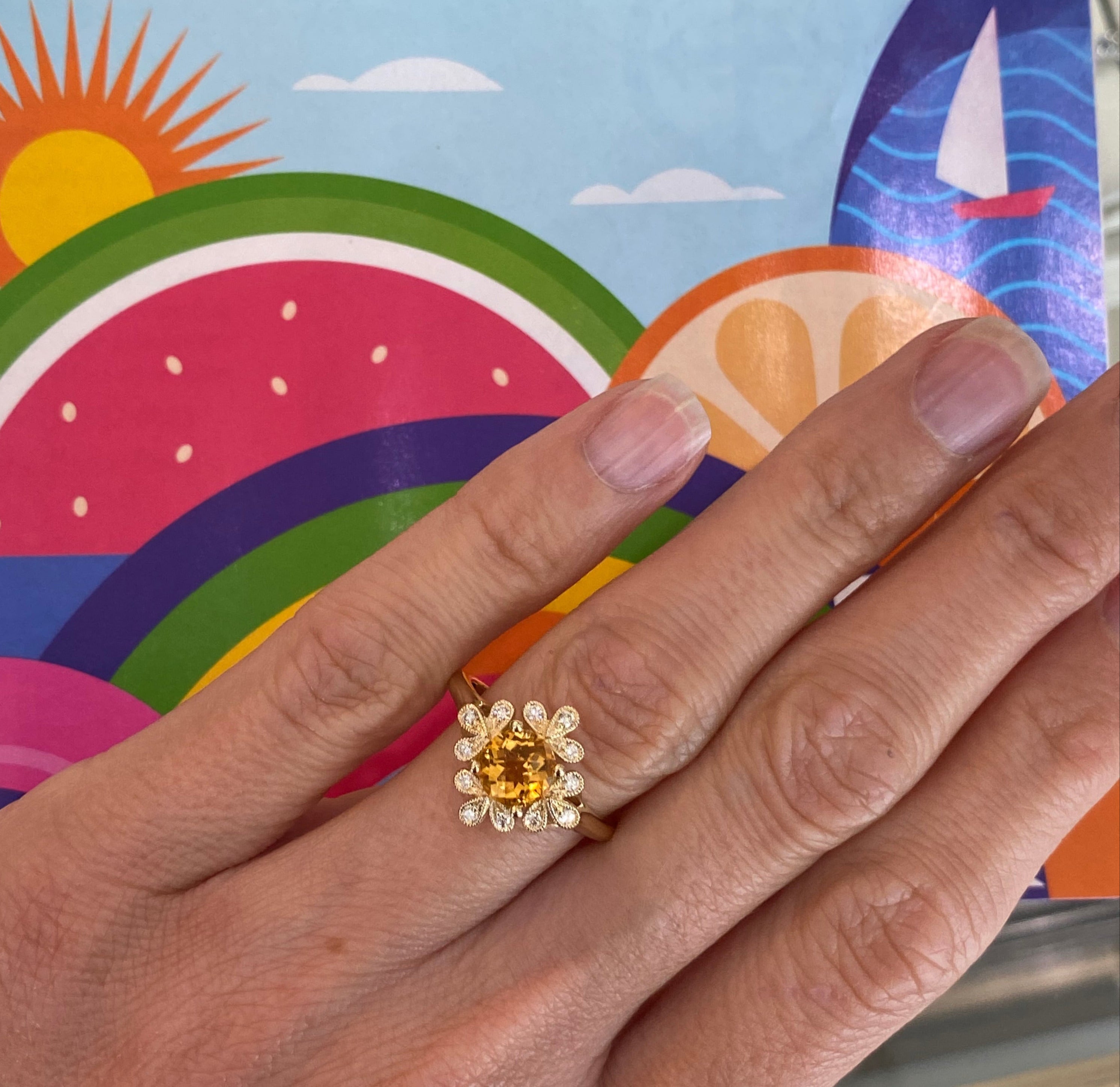 Citrine and Diamond Yellow Gold Vintage Inspired Ring