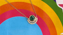 Load image into Gallery viewer, Emerald and Diamond Double Half Halo Necklace